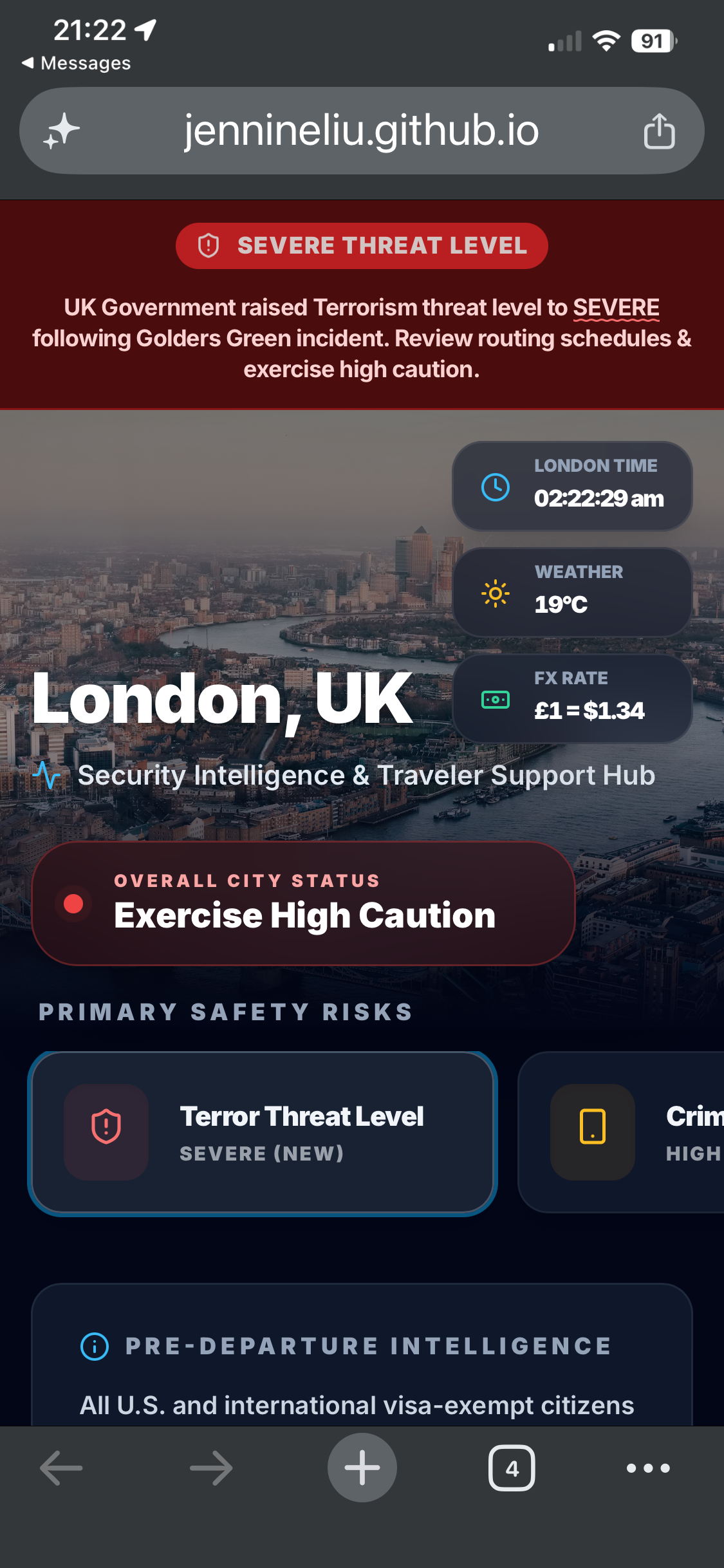 Mobile dashboard view